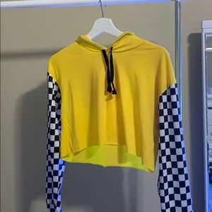 Yellow and checkered crop hoodie